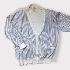 Vintage Blue & White Pinstripe Cardigan Sweater